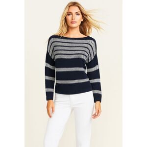 ANN TAYLOR BLUE STRIPED CASUAL CLASSIC TIMELESS PREPPY MINIMALIST SWEATER L NWT